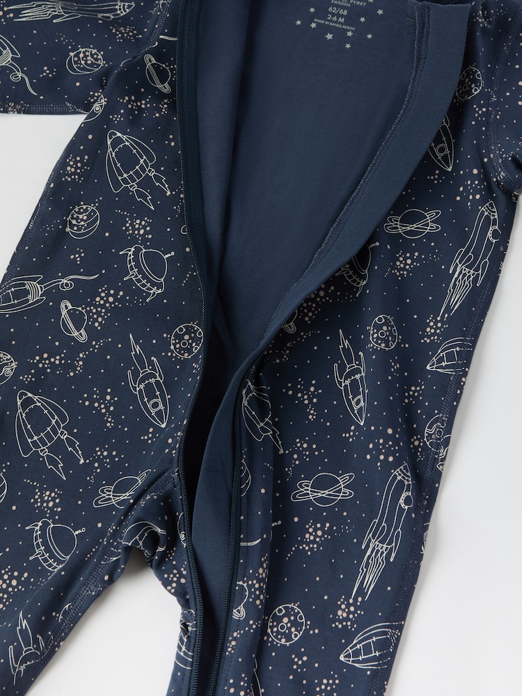 Polarn O. Pyret Blue Organic Cotton Space Print Sleepsuit - Image 4 of 4