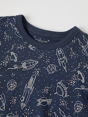 Polarn O. Pyret Blue Organic Cotton Space Print Pyjamas - Image 2 of 3