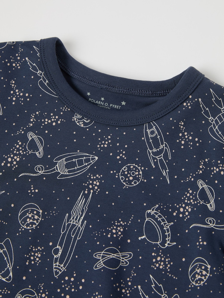 Polarn O. Pyret Blue Organic Cotton Space Print Pyjamas - Image 2 of 3 Polarn O. Pyret Blue Organic Cotton Space Print Pyjamas - Image 2 of 3