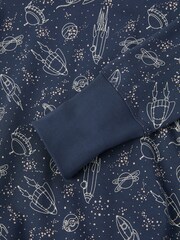 Polarn O. Pyret Blue Organic Cotton Space Print Pyjamas - Image 3 of 3