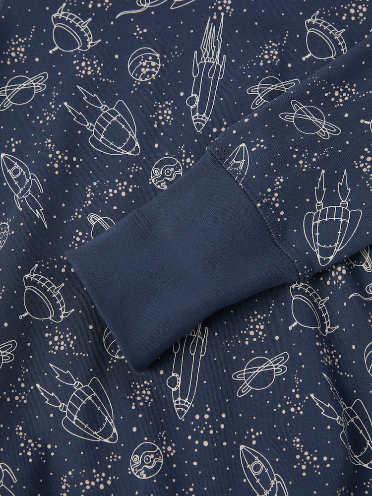 Polarn O. Pyret Blue Organic Cotton Space Print Pyjamas - Image 3 of 3 Polarn O. Pyret Blue Organic Cotton Space Print Pyjamas - Image 3 of 3