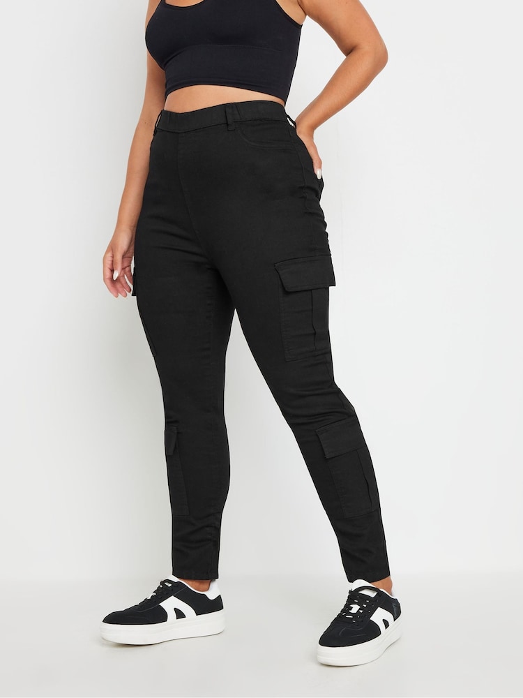 Negro - Yours Curve Cargo Pocket Jeans - Imagen 1 de 4