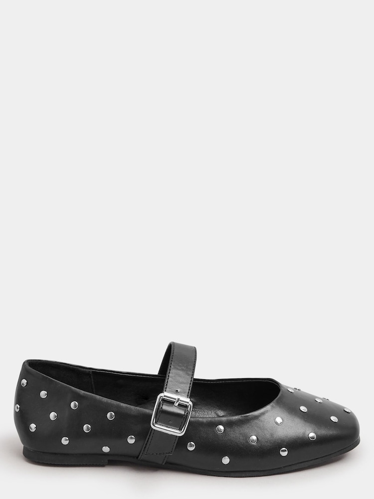 Yours Curve Black Mary Jane Extra Wide Fit Studded Shoes - Image 1 of 4
