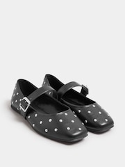 Yours Curve Black Mary Jane Extra Wide Fit Studded Shoes - Image 2 of 4