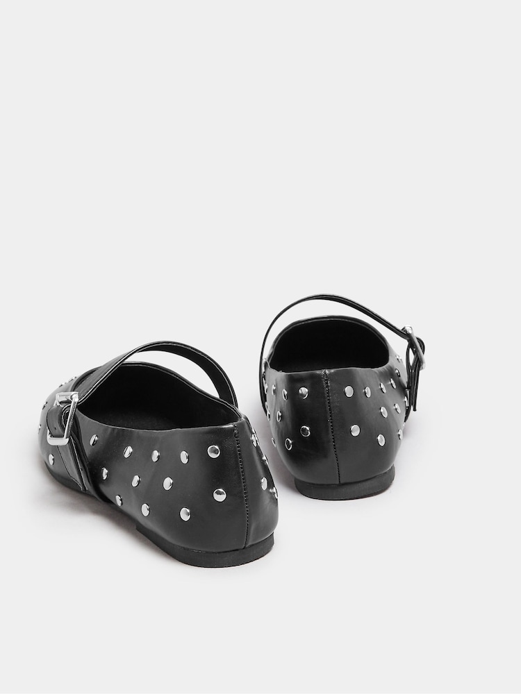 Yours Curve Black Mary Jane Extra Wide Fit Studded Shoes - Image 3 of 4