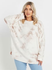 Yours Curve White Tie Dye Soft Touch Jumper - Image 1 of 5