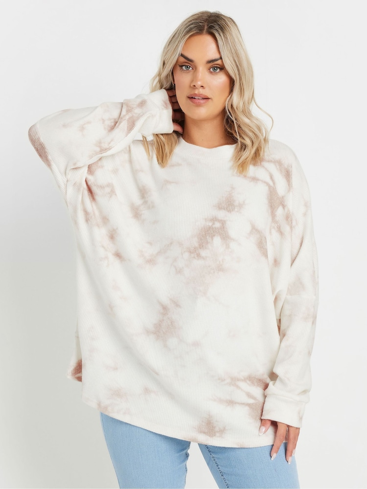 Yours Curve White Tie Dye Soft Touch Jumper - Image 1 of 5