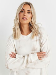 Yours Curve White Tie Dye Soft Touch Jumper - Image 4 of 5