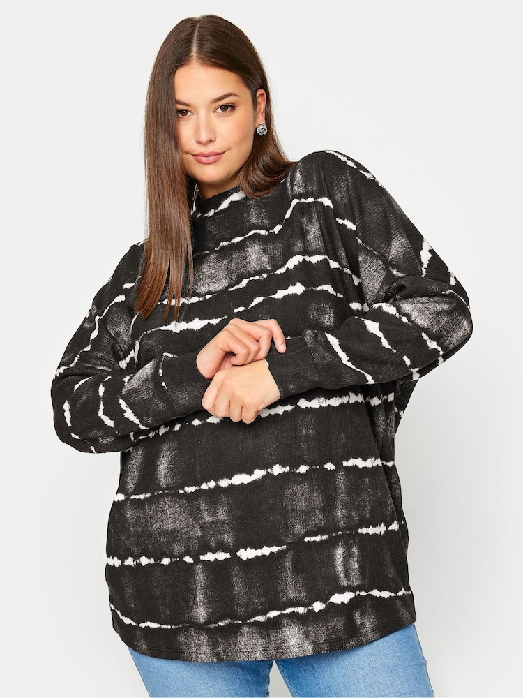 Yours Curve Black Tie Dye Soft Touch Jumper - Image 1 of 5