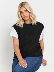 Yours Curve Black Cropped Cable Vest - Image 1 of 5