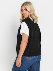 Yours Curve Black Cropped Cable Vest - Image 3 of 5