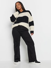 Yours Curve Black Cable Stripe Mix Jumper - Image 3 of 5