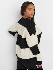 Yours Curve Black Cable Stripe Mix Jumper - Image 4 of 5