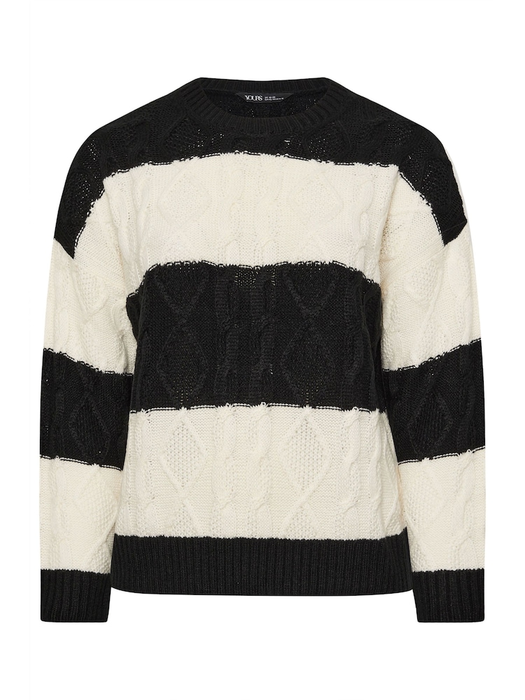 Yours Curve Black Cable Stripe Mix Jumper - Image 5 of 5