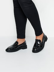 Yours Curve Black Extra Wide Fit Wide Fit Saddle Loafer Patent Shoes - Image 1 of 5