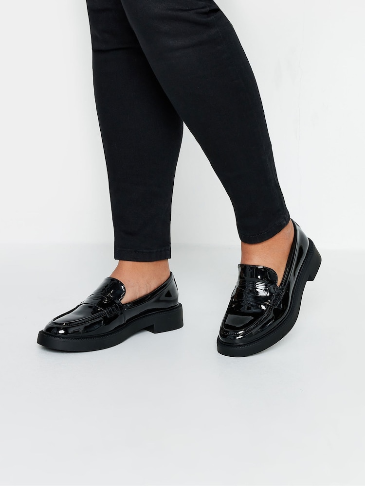 Yours Curve Black Extra Wide Fit Wide Fit Saddle Loafer Patent Shoes - Image 1 of 5