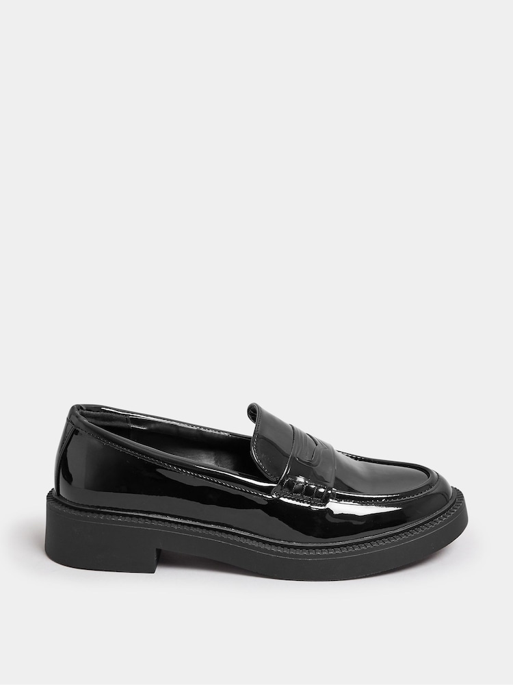 Yours Curve Black Extra Wide Fit Wide Fit Saddle Loafer Patent Shoes - Image 2 of 5