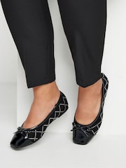 Yours Curve Black Extra Wide Fit Diamante Ballet Pumps - Image 1 of 5