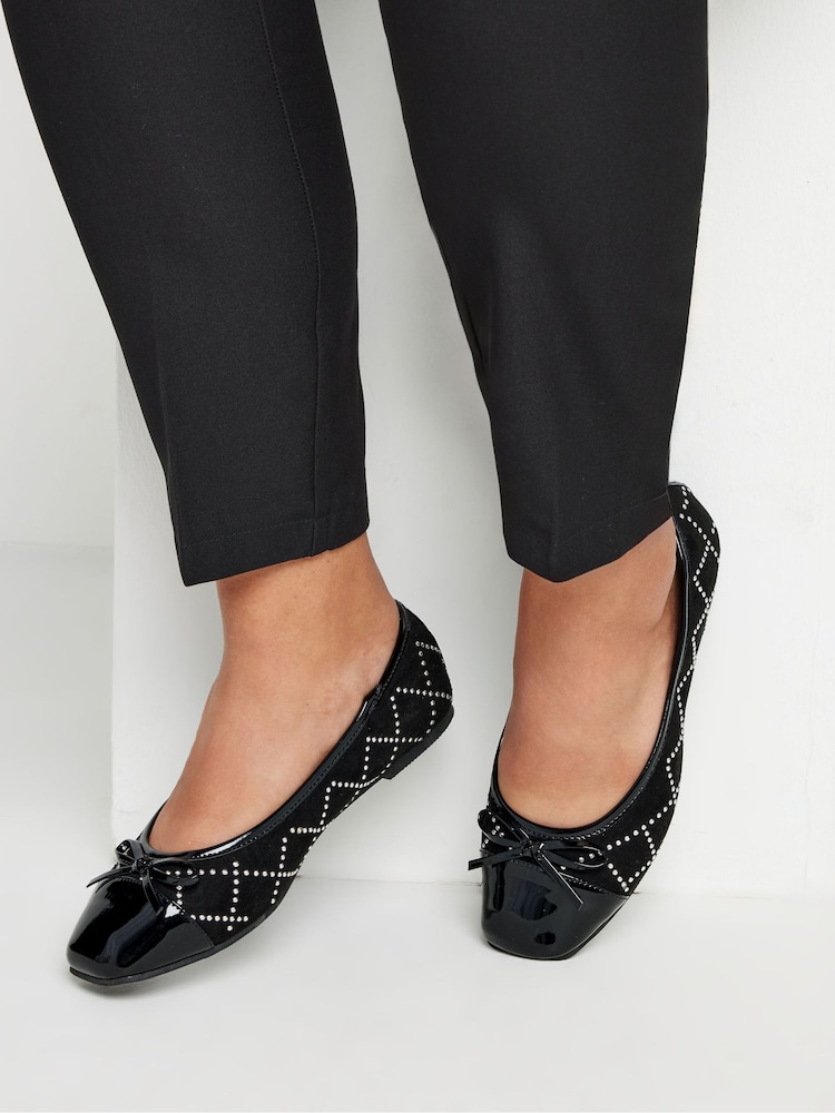 Yours Curve Black Extra Wide Fit Diamante Ballet Pumps - Image 1 of 5