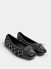 Yours Curve Black Extra Wide Fit Diamante Ballet Pumps - Image 2 of 5