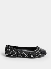 Yours Curve Black Extra Wide Fit Diamante Ballet Pumps - Image 3 of 5