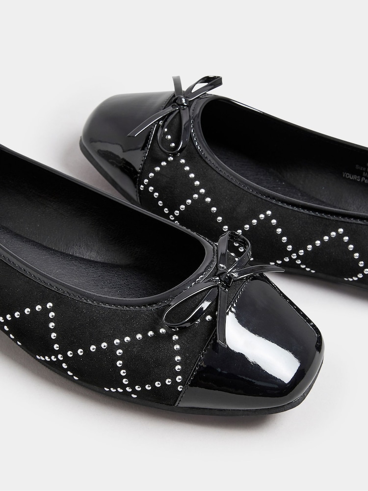 Yours Curve Black Extra Wide Fit Diamante Ballet Pumps - Image 5 of 5