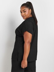 Yours Curve Black Crinkle Grown On T-Shirt - Image 3 of 5