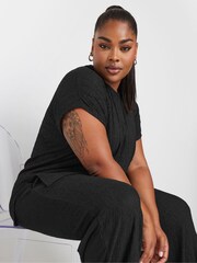 Yours Curve Black Crinkle Grown On T-Shirt - Image 4 of 5