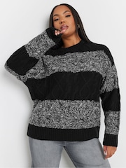 Yours Curve Black Cable Stripe Mix Jumper - Image 2 of 5
