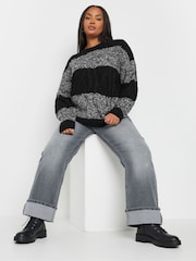 Yours Curve Black Cable Stripe Mix Jumper - Image 3 of 5