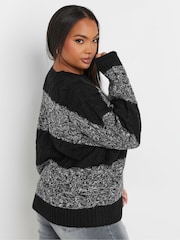 Yours Curve Black Cable Stripe Mix Jumper - Image 4 of 5