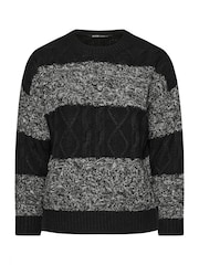 Yours Curve Black Cable Stripe Mix Jumper - Image 5 of 5
