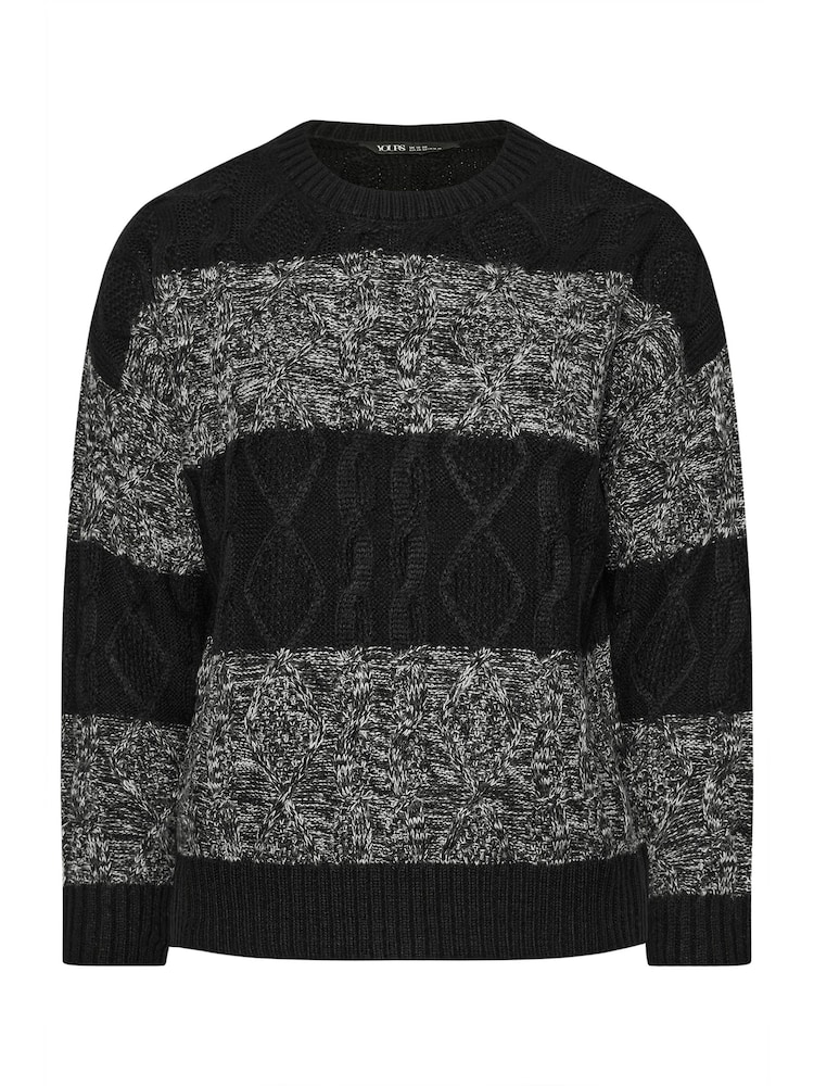 Yours Curve Black Cable Stripe Mix Jumper - Image 5 of 5