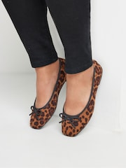 Yours Curve Brown Extra Wide Fit Leopard Print Ballet Pumps - Image 1 of 5