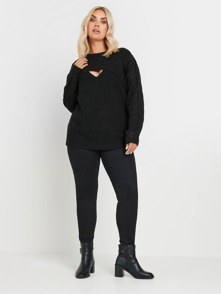 Yours Curve Black Cable Cut Out Jumper - Image 2 of 5