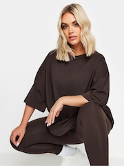 Yours Curve Brown Boxy 100% Cotton T-Shirt - Image 1 of 4
