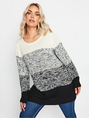 Yours Curve Cream Colourblock Stripe Knitted Jumper - Image 1 of 5