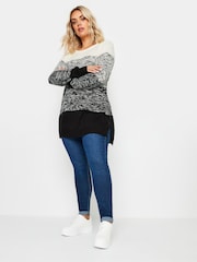 Yours Curve Cream Colourblock Stripe Knitted Jumper - Image 2 of 5