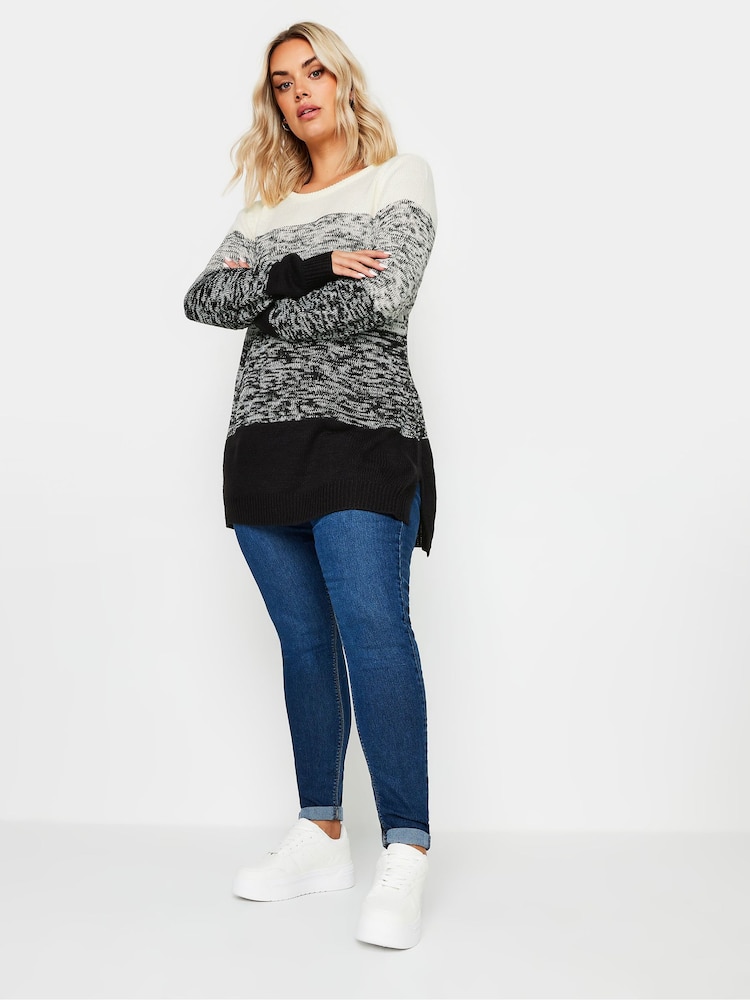Yours Curve Cream Colourblock Stripe Knitted Jumper - Image 2 of 5