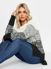Yours Curve Cream Colourblock Stripe Knitted Jumper - Image 4 of 5