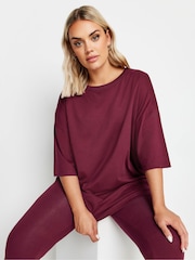 Yours Curve Burgundy Red Boxy 100% Cotton T-Shirt - Image 1 of 4