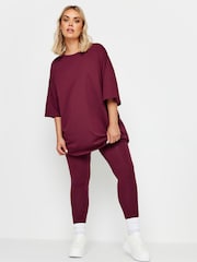 Yours Curve Burgundy Red Boxy 100% Cotton T-Shirt - Image 2 of 4