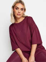 Yours Curve Burgundy Red Boxy 100% Cotton T-Shirt - Image 3 of 4