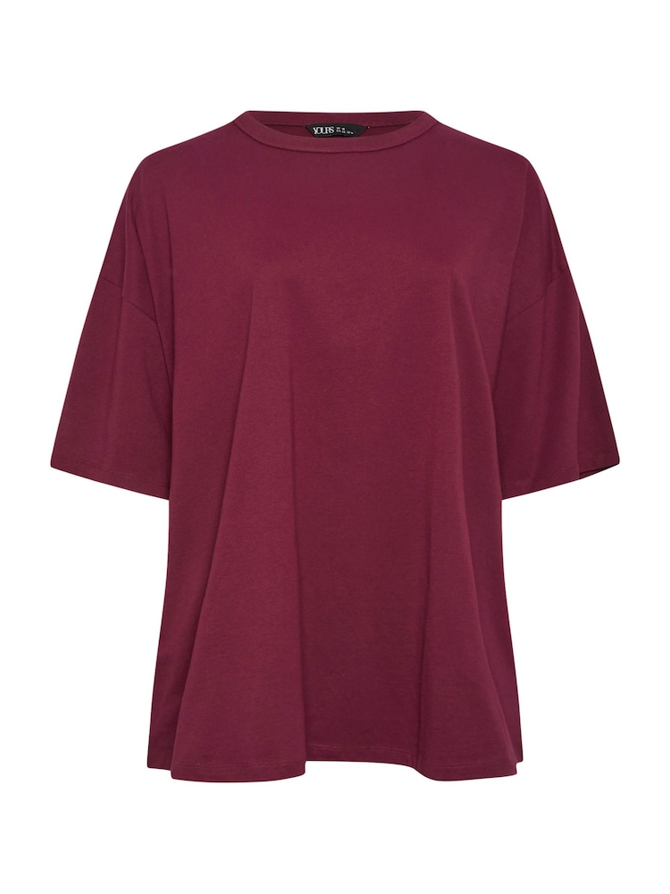 Yours Curve Burgundy Red Boxy 100% Cotton T-Shirt - Image 4 of 4