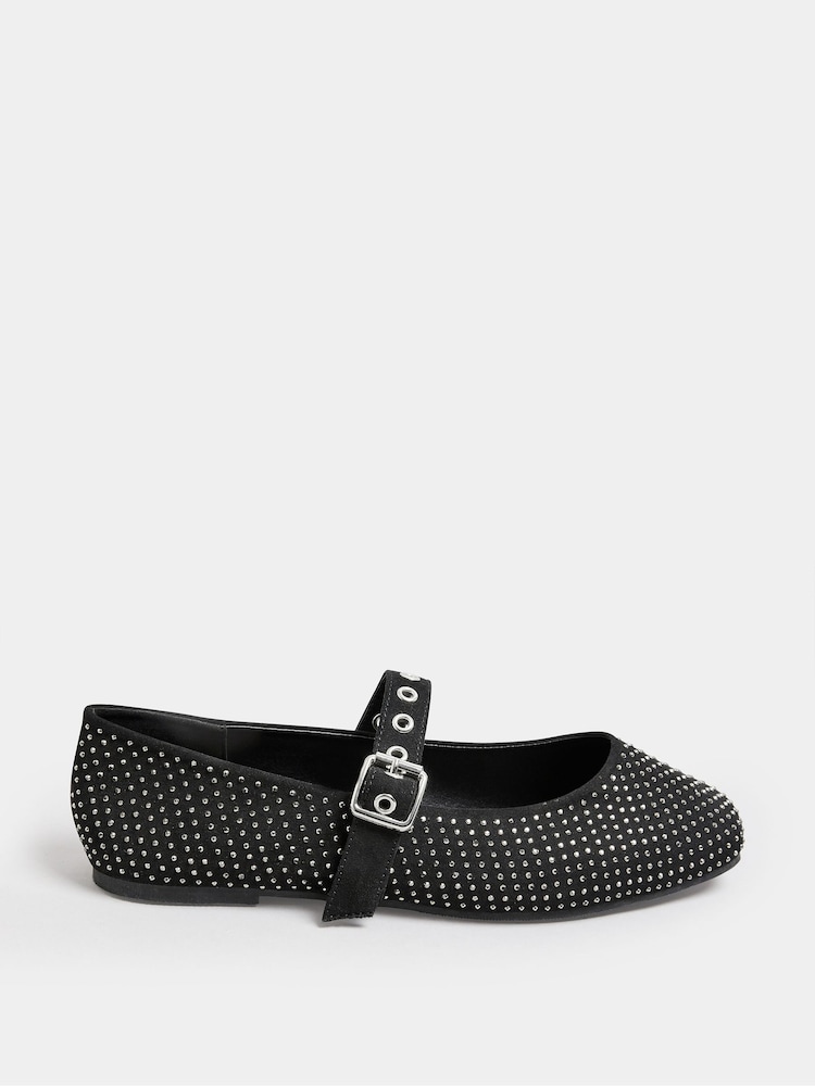 Yours Curve Black Mary Jane Extra Wide Fit Diamante Shoes - Image 3 of 5