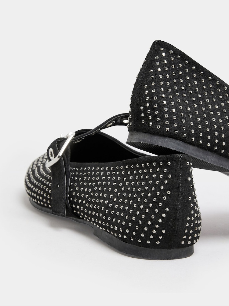 Yours Curve Black Mary Jane Extra Wide Fit Diamante Shoes - Image 4 of 5