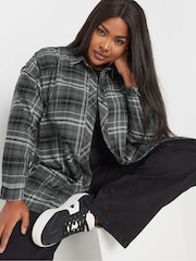 Yours Curve Grey Oversized Checked 100% Cotton Shirt - Image 1 of 6