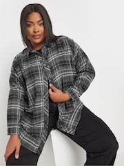 Yours Curve Grey Oversized Checked 100% Cotton Shirt - Image 5 of 6