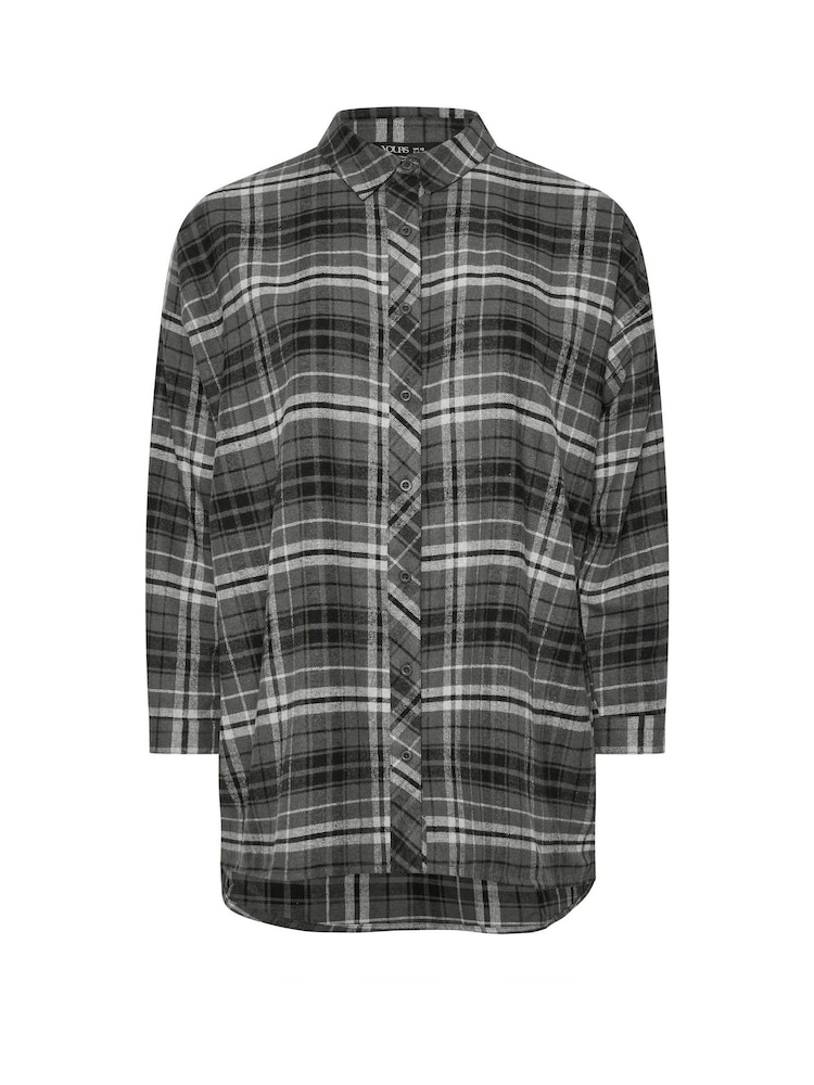 Yours Curve Grey Oversized Checked 100% Cotton Shirt - Image 6 of 6