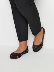 Yours Curve Black Extra Wide Fit Diamante Ballet Pumps - Image 1 of 5